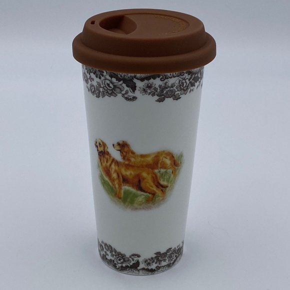 Spode Dining Spode Woodland Golden Retriever Dogs Tall Ceramic Travel Tumbler Cup With Lid